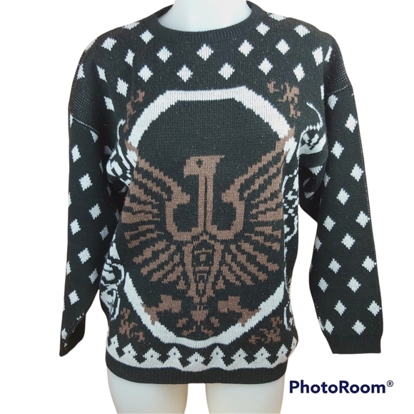 VINTAGE Aztec knitted crew neck sweater Made in Canada - Picture 1 of 10